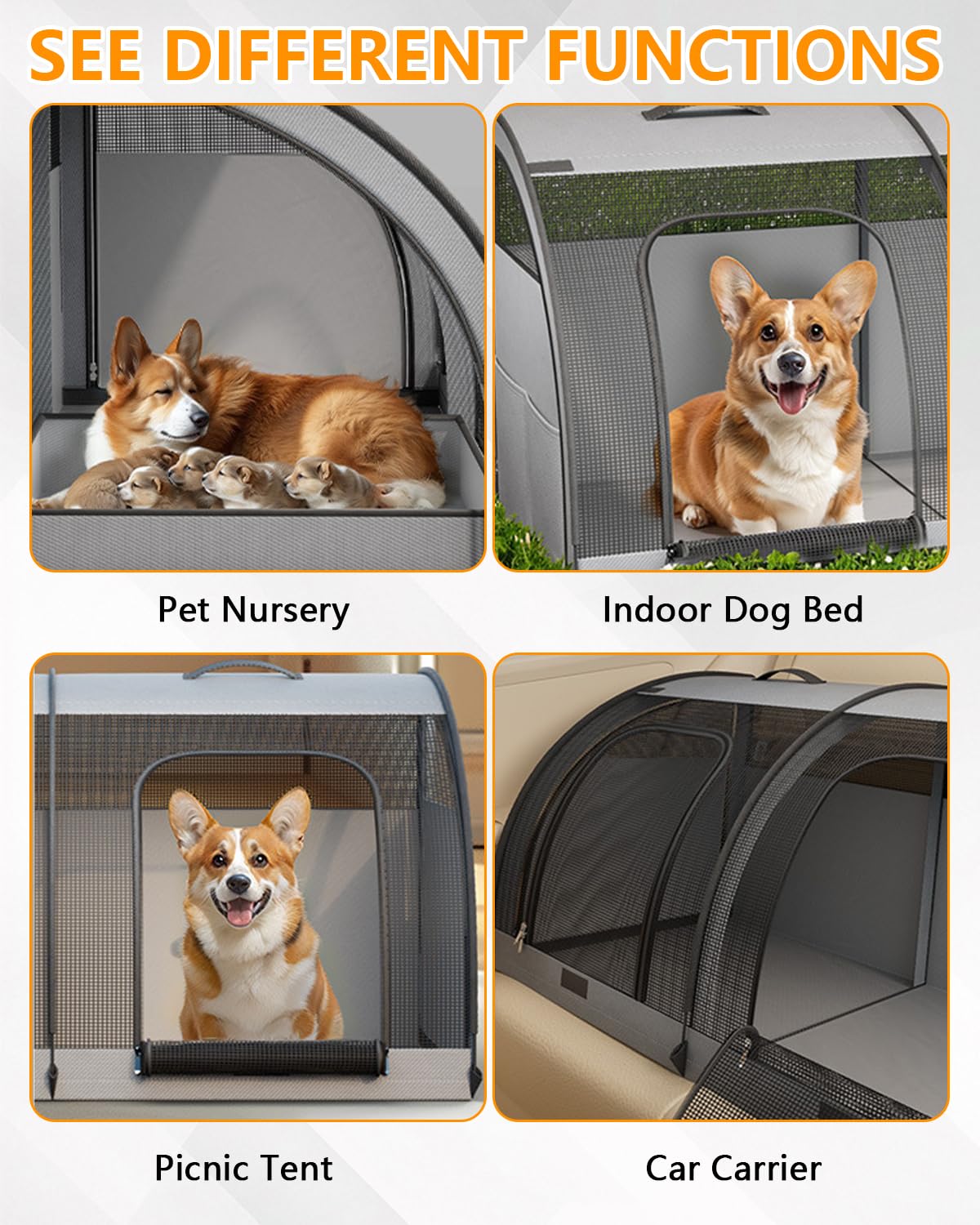Transportín grande para mascotas, asiento plegable para 2 gatos, bolsa de transporte de viaje con malla transpirable, asa y 4 puertas, para asiento trasero y hogar, 100 x 50 x 50 cm