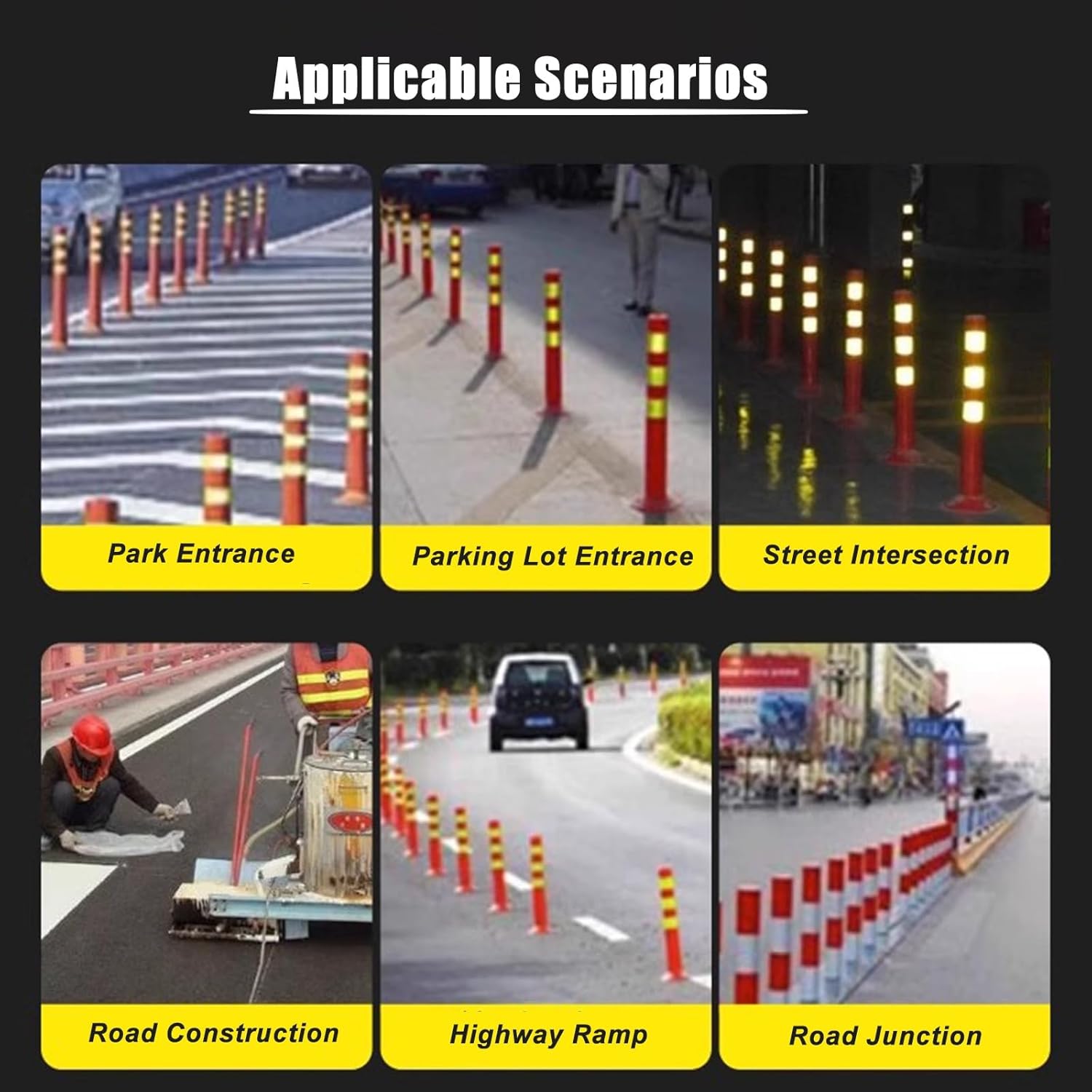 Safety Traffic Delineator Cones Plastic 2pcs 30in Height with Expansion Bolts Multiple Colors for Parking Crowd Control Road Signs