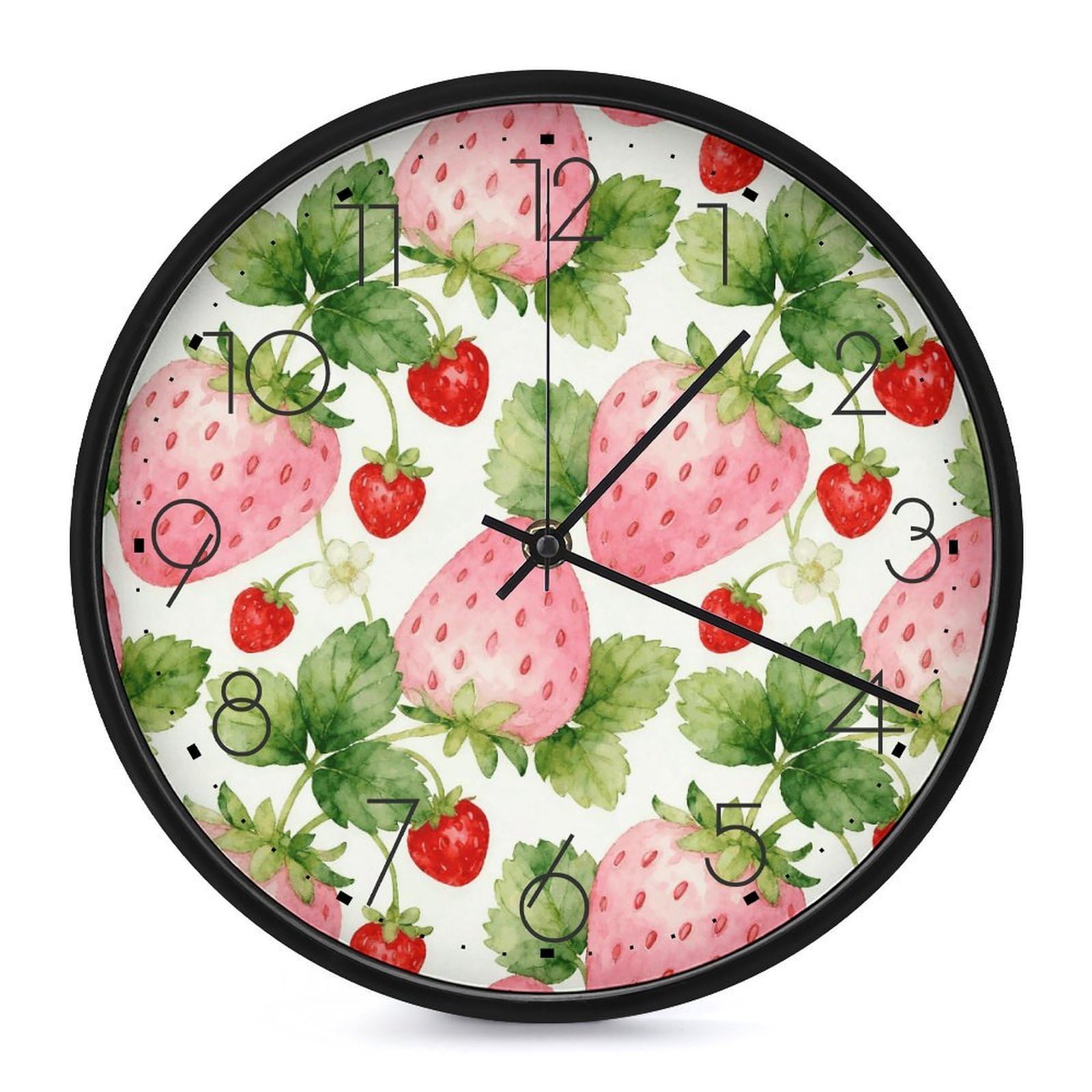 DWVTSLH Sweet Strawberry Wall Clock 10 Inch Silent Non-Ticking Modern Clocks Battery Operated - Decorative Wall Clocks for Bedroom Living Room Kitchen Office Wall Decor Gift Idea