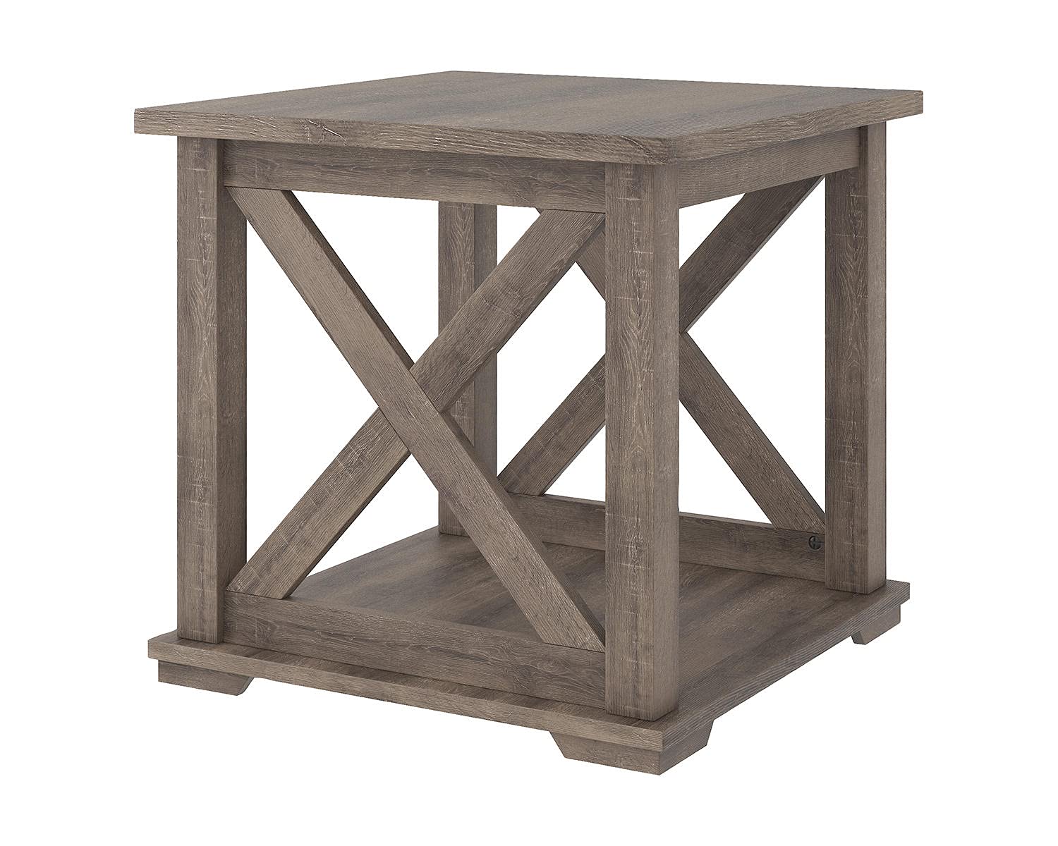 Signature Design by Ashley Arlenbry Farmhouse End Table with Crossbuck Details, Weathered Oak Brown