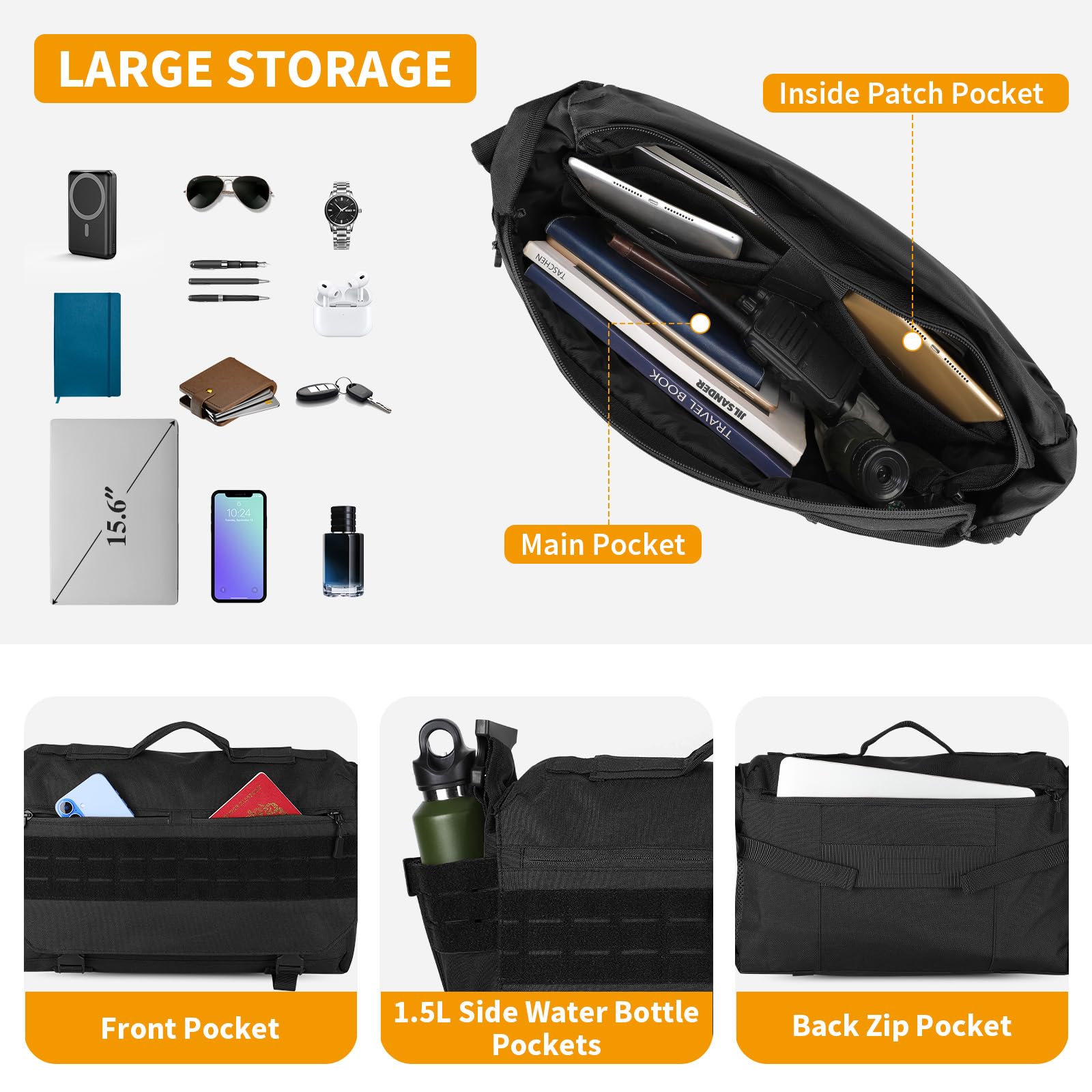 HUNTVP Borsa a Tracolla Uomo Casual Laptop 14 15.6 Pollici Borsa a Spalla Militare Tattico Molle Borsa Messenger per Campeggio Trekking Sport