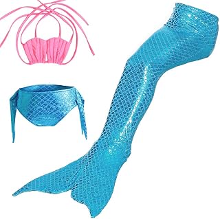 Fantasia infantil de Memamaid, 3 peças de roupa de banho de cauda de sereia para nadar, traje de banho de nadar, monofin, nadador