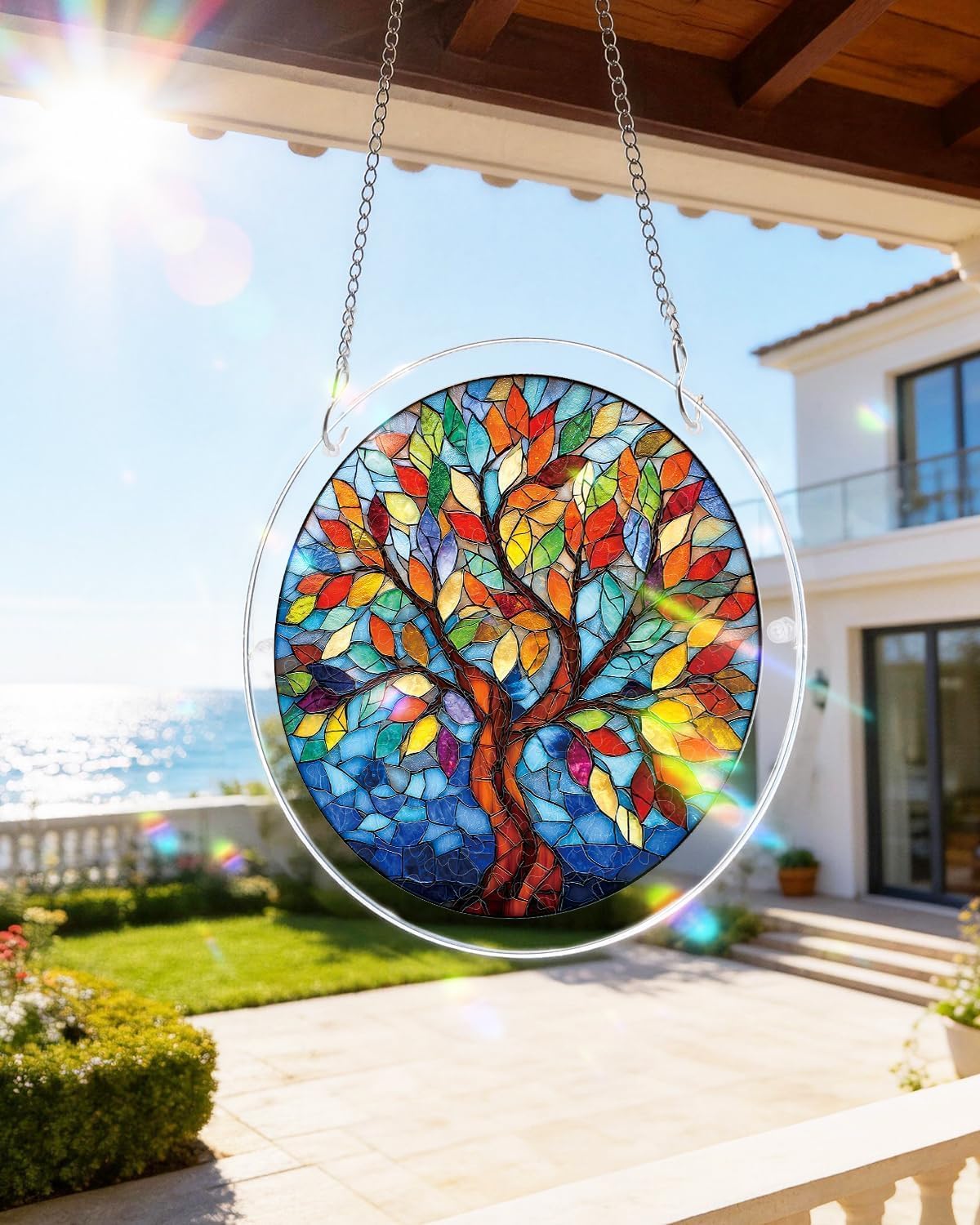 Acrylic Puzzle Suncatcher,83 Pieces Sun Catcher Stained Glass Acrylic Puzzle Decoration for Home Decor Birthday Women Men Mom (Chasing the Sun Sea) — view 13