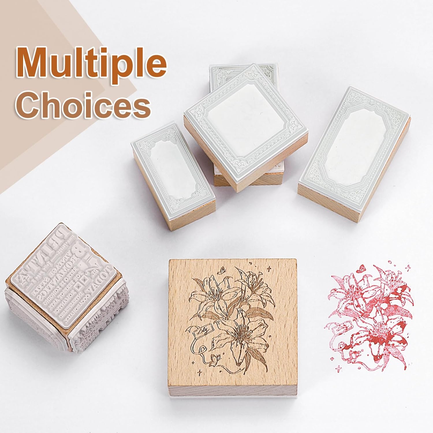 MECCANIXITY Flower Wooden Rubber Stamp, 3"x1"x1" Decorative Wooden Stamp for DIY Crafting Scrapbooking Diary Planner Journals Cards(Tulip)