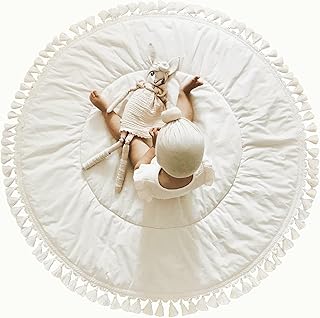 MINICAMP Padded Kids Play Mat - Floor Mat for Children 45” Wide - Soft Activity Mat for Floor Play - Round Teepee Pad from 100% OEKO-TEX® Certified Cotton - Nursery Rug with Tassel Decor