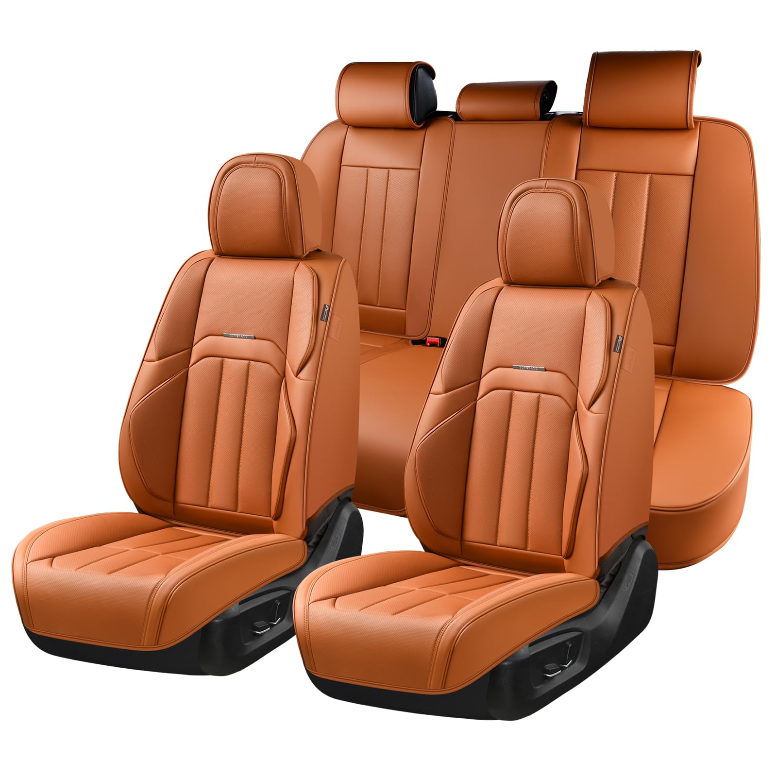 Coverado Car Seat Cover, Cover for Cars Full Seat, Premium Leather, Universal Fit Waterproof Seat Protectors, Car Seat Cushion Non-Slip for Most Cars-Brown