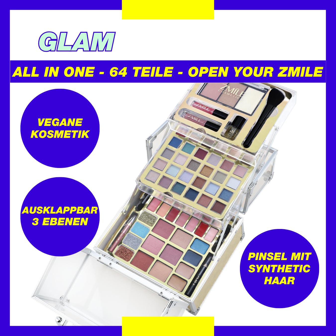 ZMILE COSMETICS Glam Transparent Cosmetic Case Vegan Cosmetics with Make-Up - Make-Up Set for On the Go for Traveling and as a Gift - Image 3