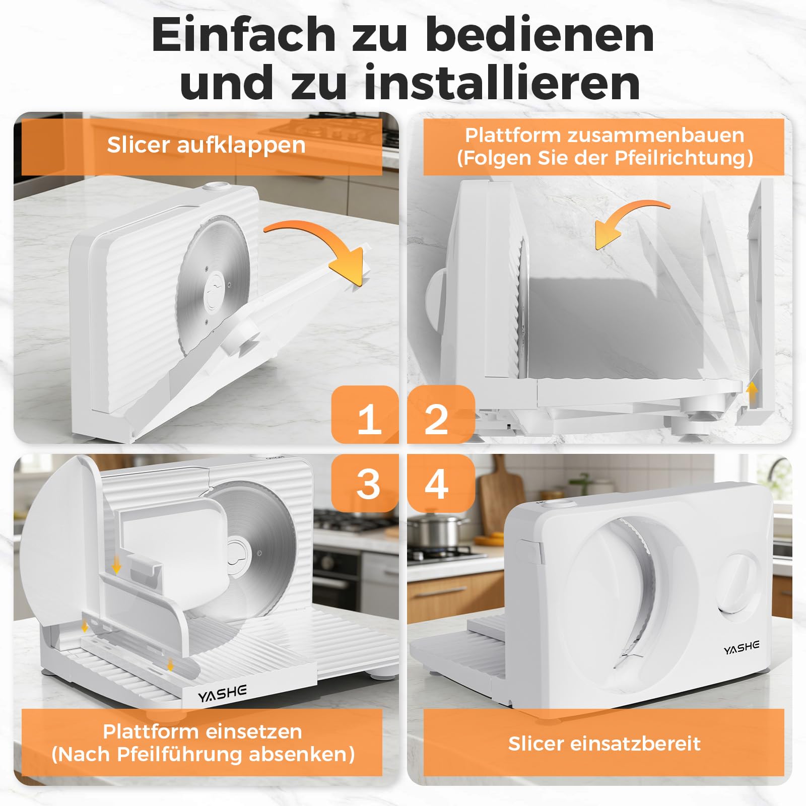 YASHE Faltbarer Elektrischer Allesschneider 180W Brotschneidemaschine Edelstahlklinge 17 cm Einstellbare Dicke 0-15 mm Kompakt