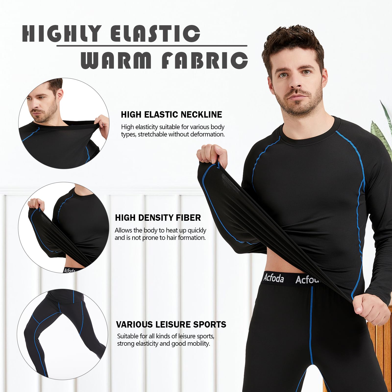 Acfoda Invernale Biancheria Intima Termica Uomo Traspirante Termiche Intimo Set Sci Funzionale per attività all'Aperto S-2XL