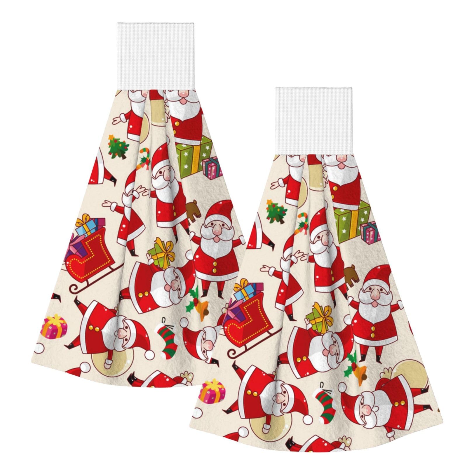 DOPKLNA Christmas Santa Claus Xmas, 2 Pcs Hanging Coral Fiber Hand Towels for Bathroom, Absorbent Kitchen Towels