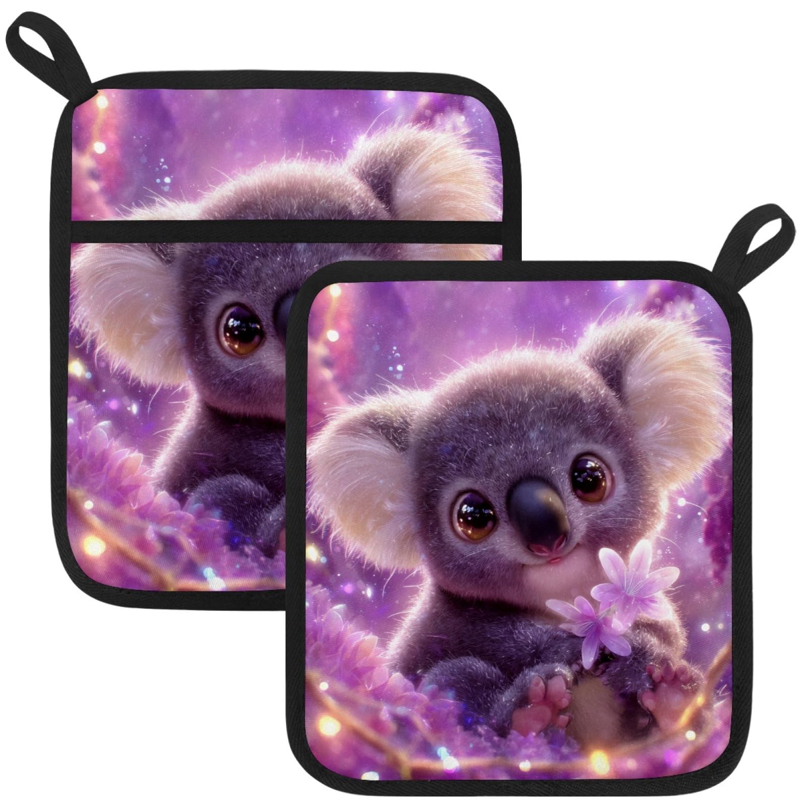 VAPOKF Koalas Heat Resistant Pot Holders, Thick Pot Holders Pad with Hanging Loop for Kitchen, Oven Cloth Pads for Kitchen Baking Microwave Oven