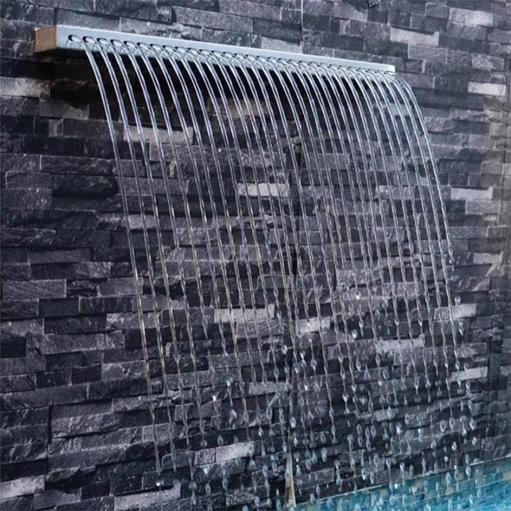 Fontanna wodospadowa ze stali nierdzewnej, do ogrodu, na zewnątrz, 30 cm, montowany na ścianie, na taras i stawy, elegancki srebrny design do kształtowania krajobrazu