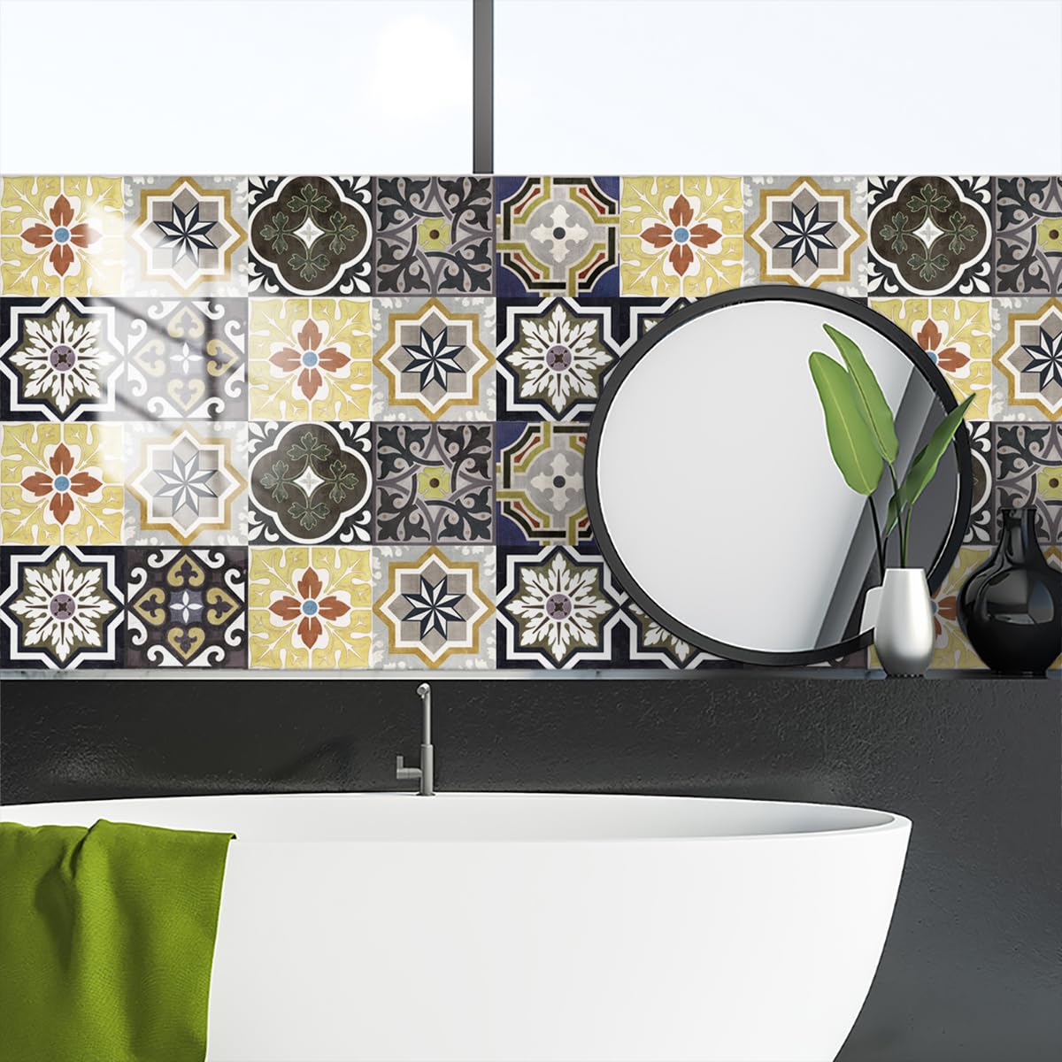 Moroccan Tile Stickers for Kitchen， Tile Stickers 10x10-30x30 cm Self Adhesive Waterproof Kitchen Bathroom(10 Pcs/15x15cm)