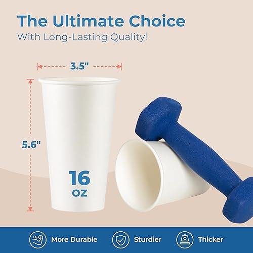 Miniatura 2 de Fit Meal Prep Paquete de 1000 tazas de café de papel desechables de 16 onzas, tazas blancas calientes de primera calidad para bebidas
