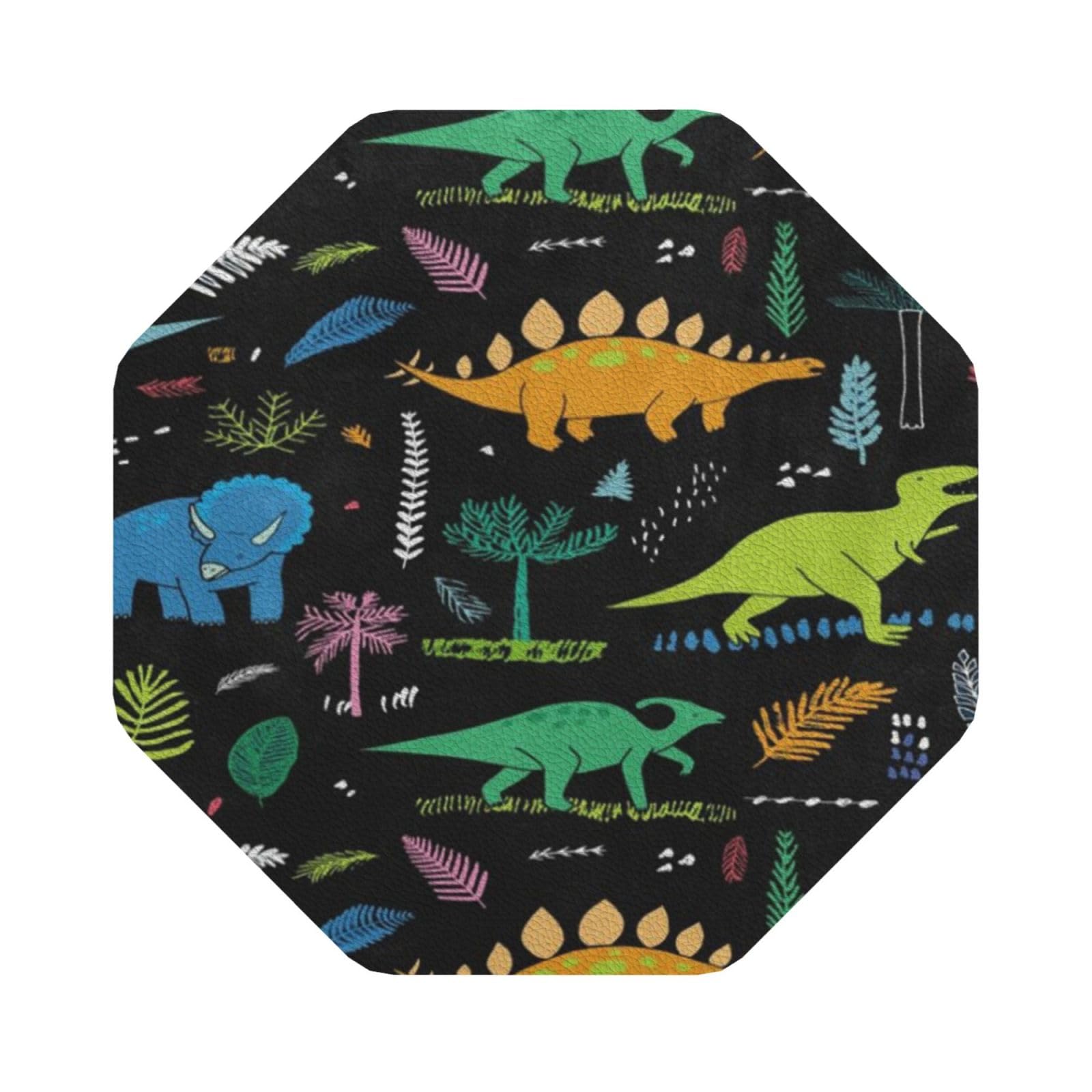 Dinosaur Palm Leaf PU Leather Coasters Set of 6 Octagon Drink Coasters