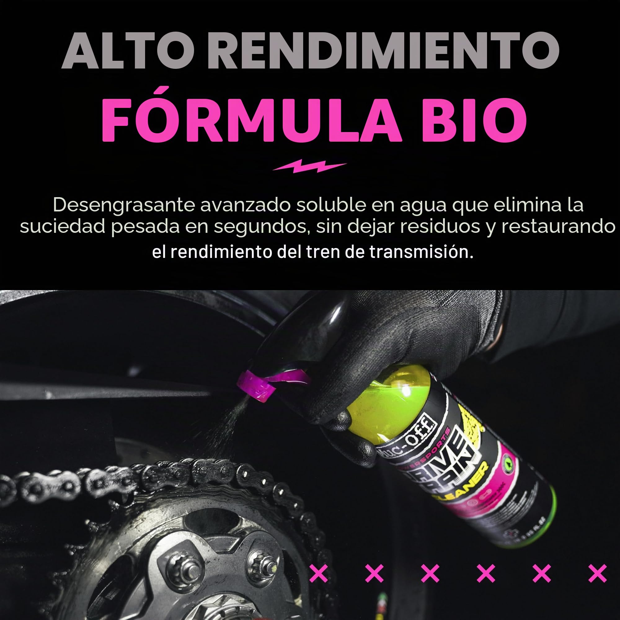Muc-Off Limpiador de Transmisión de Moto y Desengrasante de Cadena de Moto, 500 ml - Limpia Cadenas de Moto Desengrasante, Biodegradable y Eficaz - Apto para Todo Tipo de Motos
