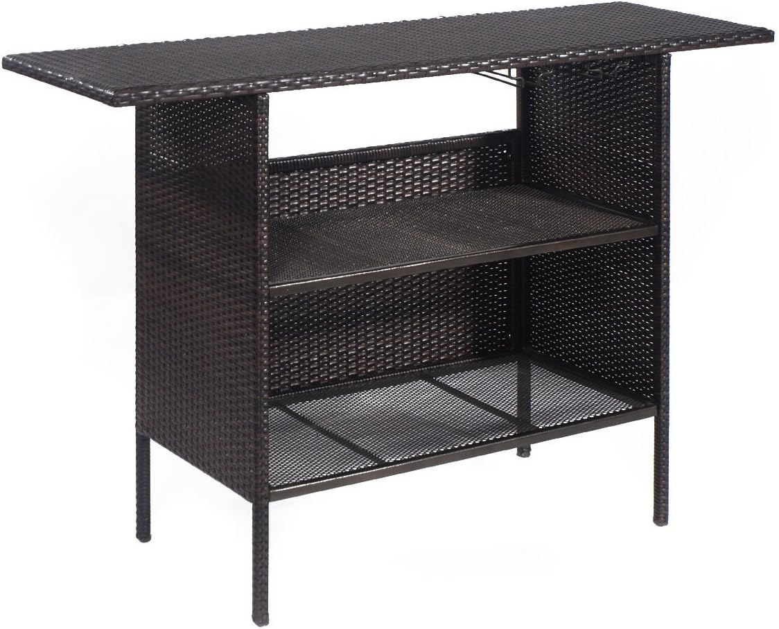New MTN-G Outdoor Rattan Wicker Bar Counter Table Shelves Garden Patio Furniture Brown