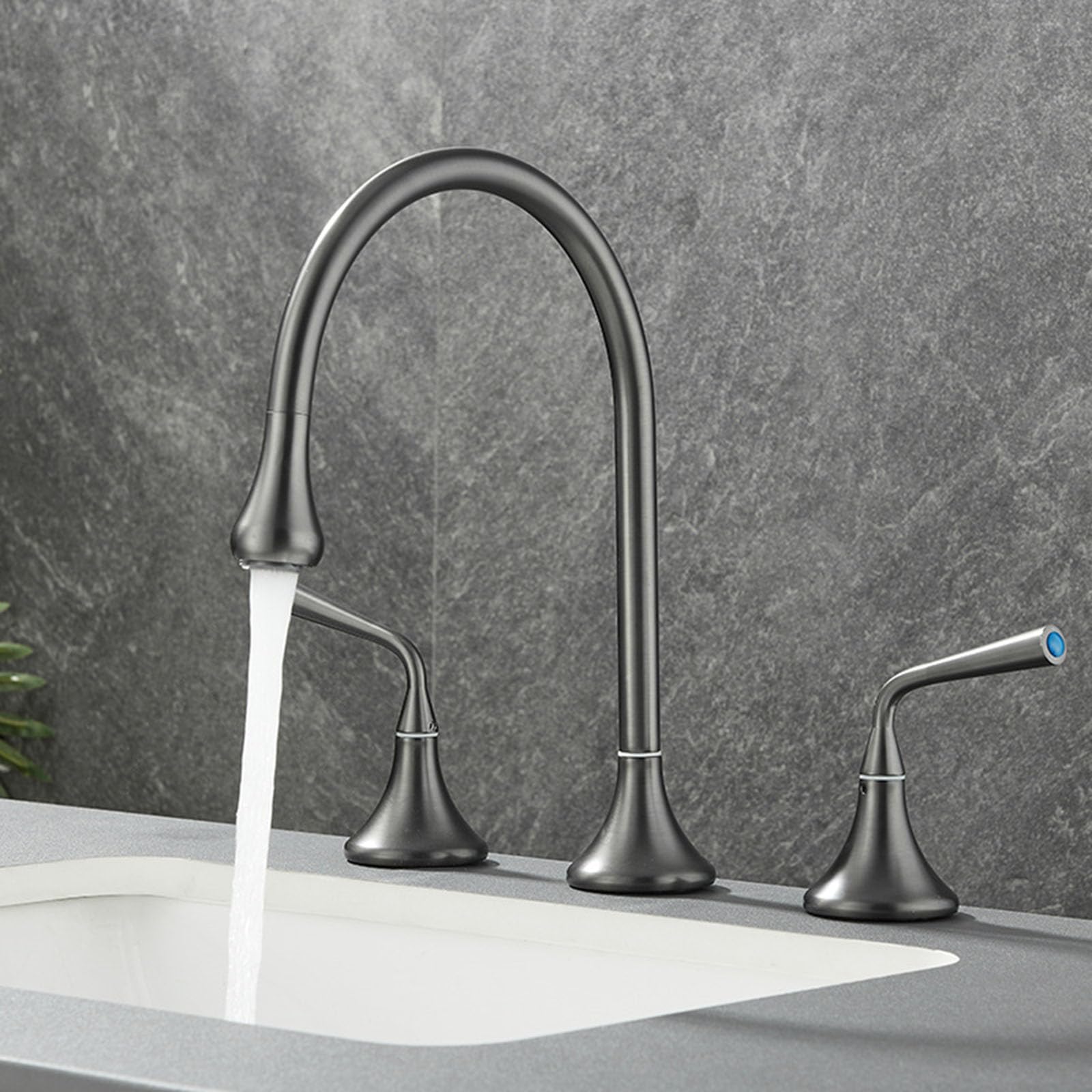 Robinet mitigeur de salle de bain gris mitigeur de lavabo chaud et froid 3 trous 2 poignées