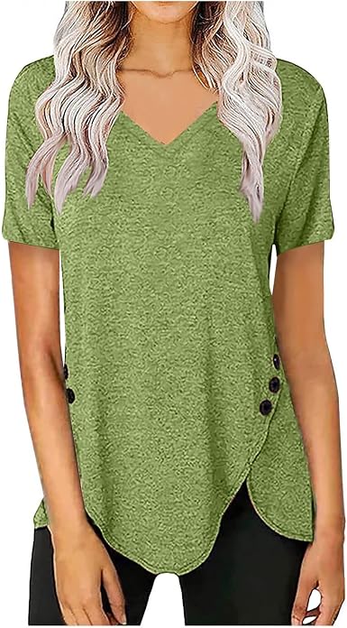 Blusas para Mujer Moda 2022 Casual Botones Tops Manga Corta Jersey Verano  Blusa sólida at Amazon Women's Clothing store