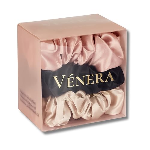 VÉNERA Seda 100 pura de seda de morera 22 momme - 1 lazo de seda para el cabello antiarrugas y roturas certificado Oeko-Tex coletero de seda de lujo