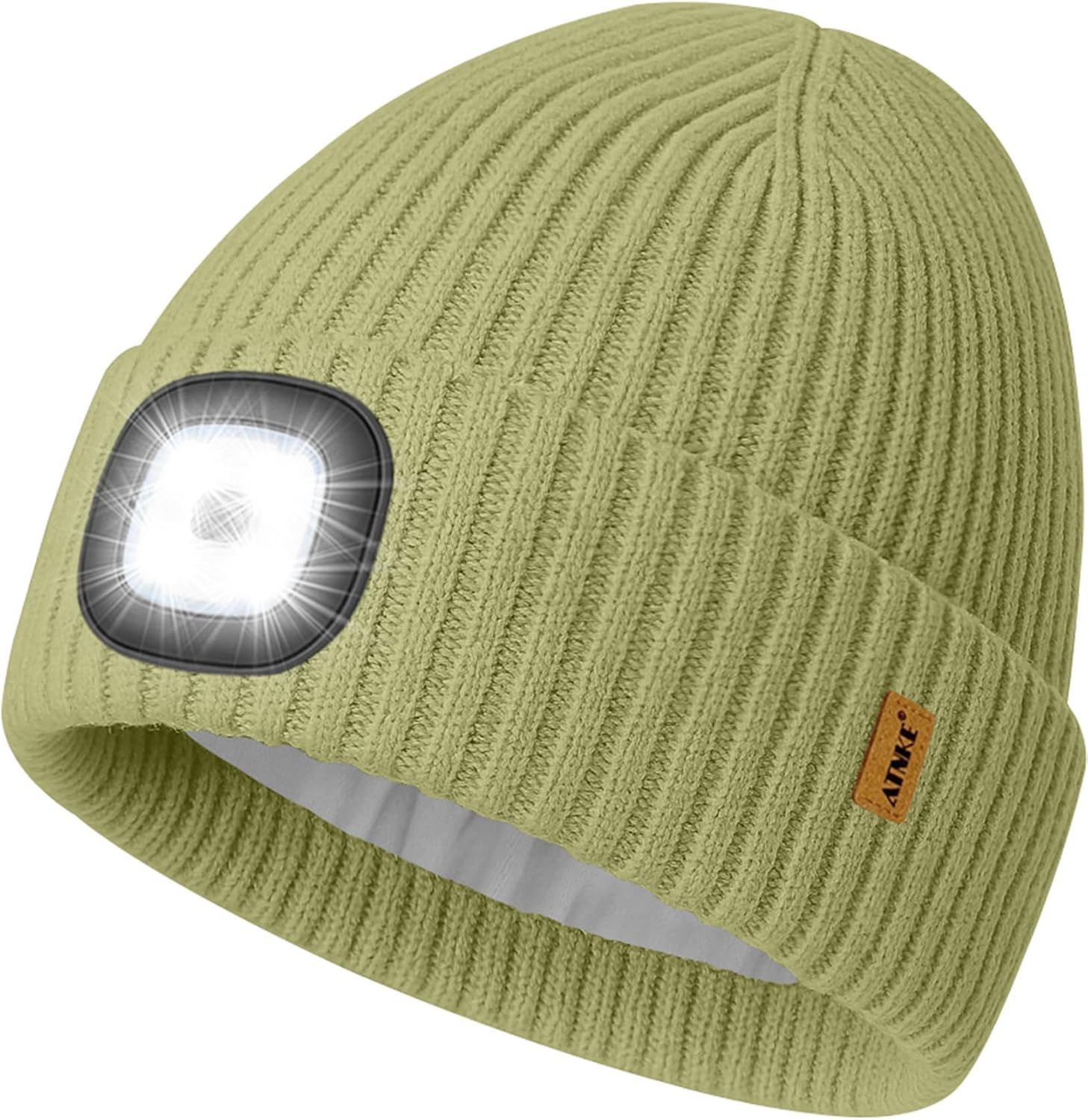 ATNKE LED Lighted Lined Fleece Beanie Cap,USB Rechargeable 4 LED Running Headlamp Hat with Light Gifts for Men and Women