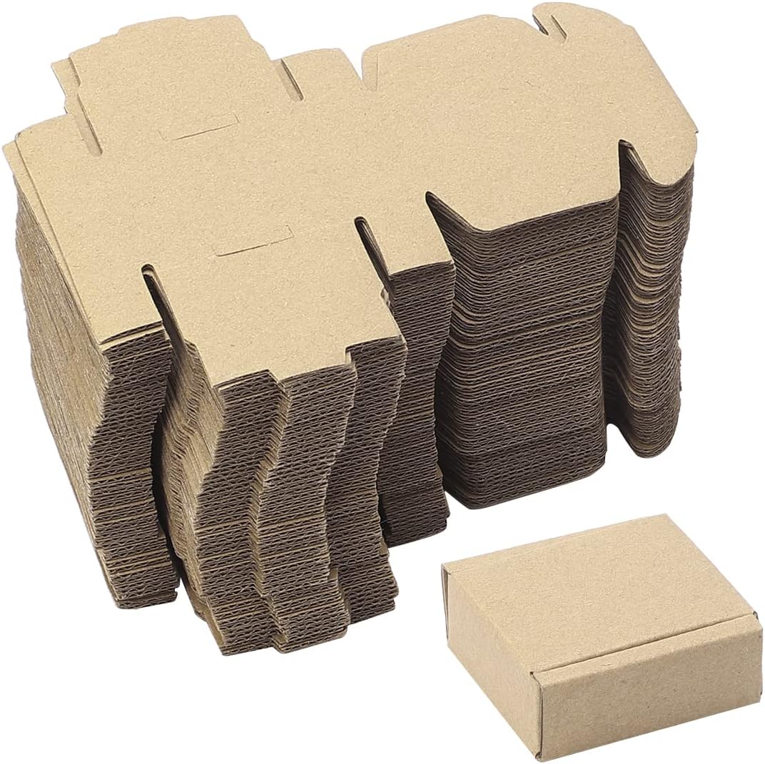 Ellbest 50pcs/Set Kraft Paper Boxes, Jewelry Gift Box Hard Square Paper Box Carton Box Retail Boxes Packing Box, Brown, 2.0 x 2.0 x 0.8 inches