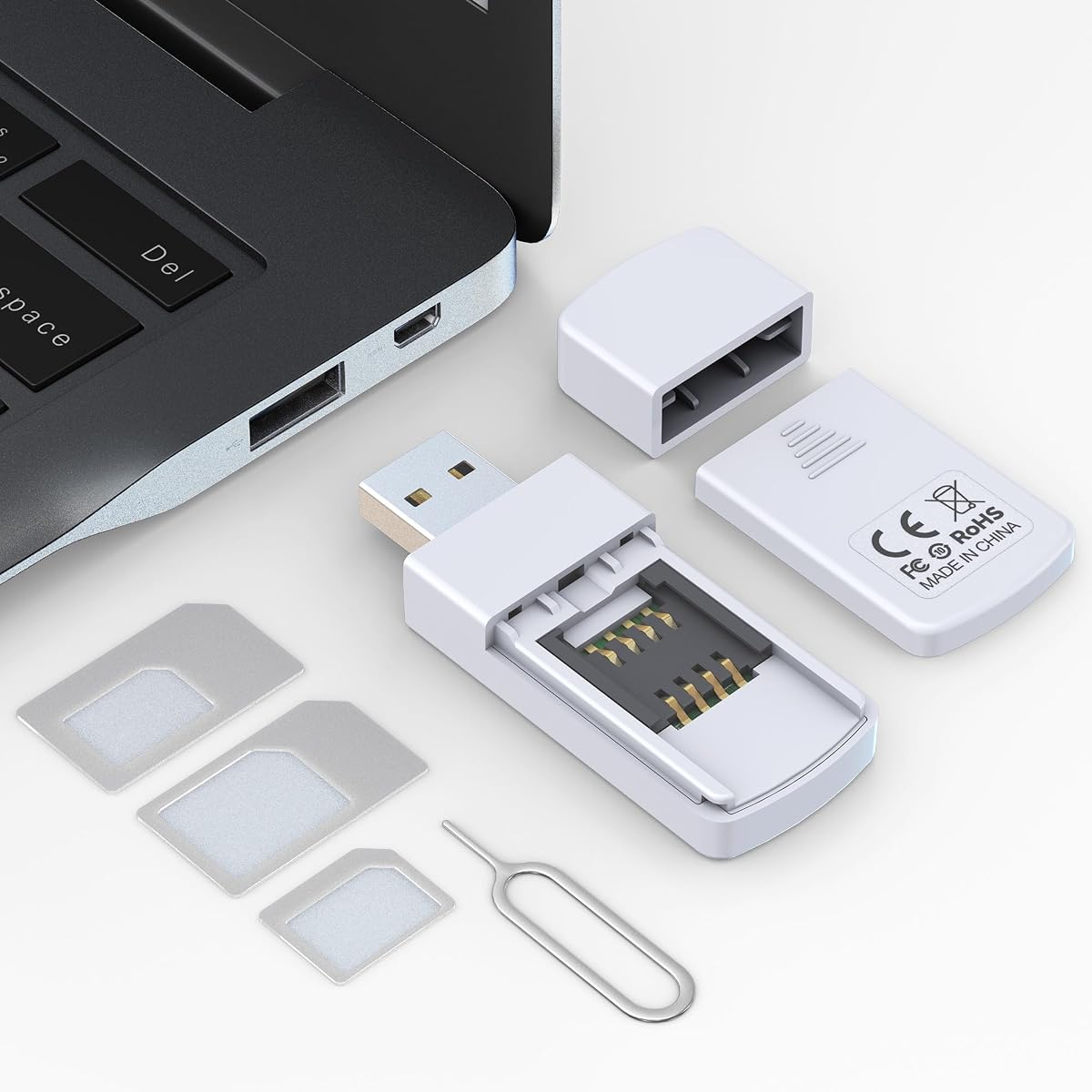 USB SIM Card Reader - Sim Card Adapter Kit with Eject Pin - Micro/Nano/Standard Sim Card Readers - USB to Sim Card Adapter Edit and Read Messages/Contacts - SIM Adapters for Laptops Computer Windows