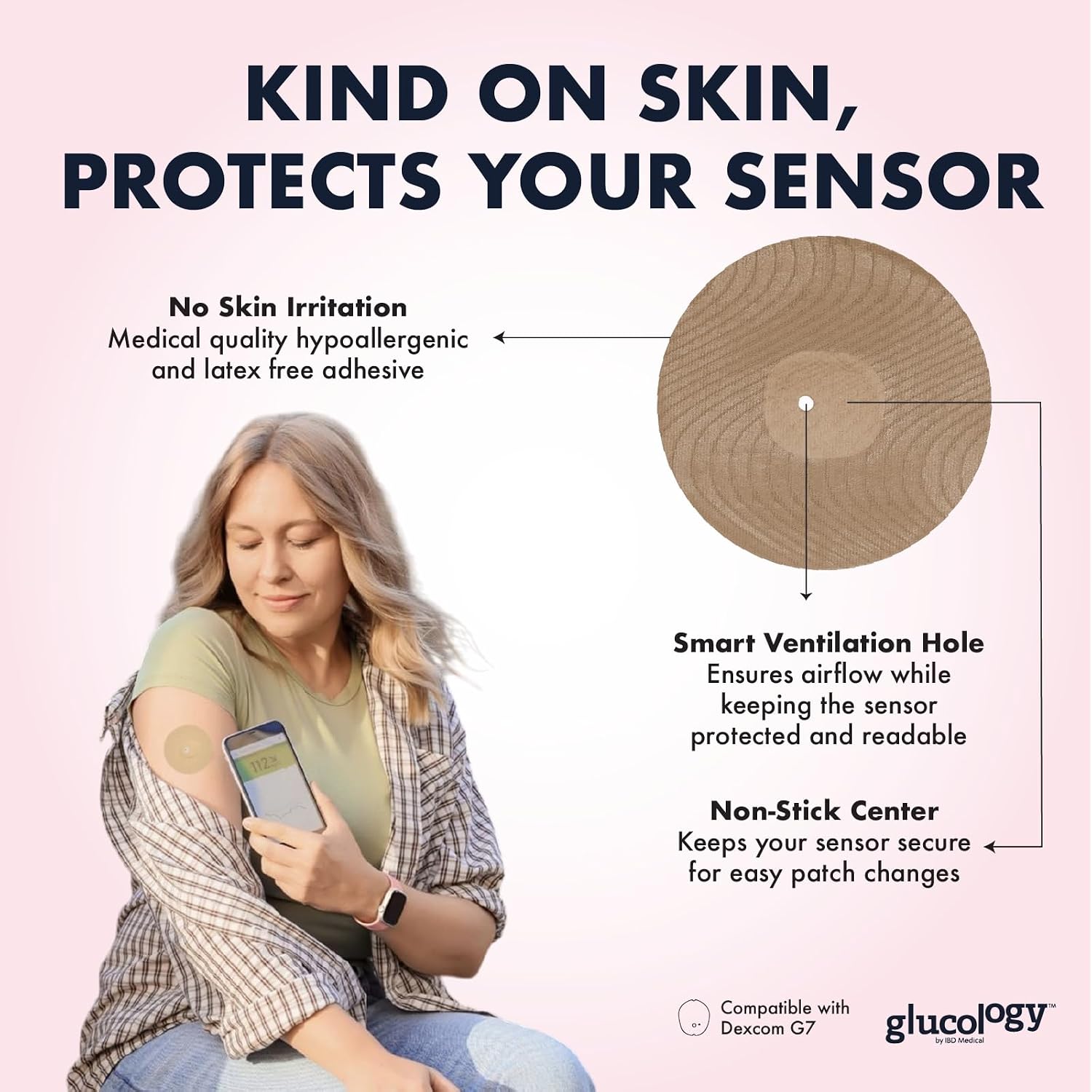 Glucology Dexcom G7 CGM Patches – 25 Count – Waterproof, Latex-Free Adhesive, Overpatches to Protect Your CGM Sensor – Hypoallergenic and Kind to Your Skin (Purple)