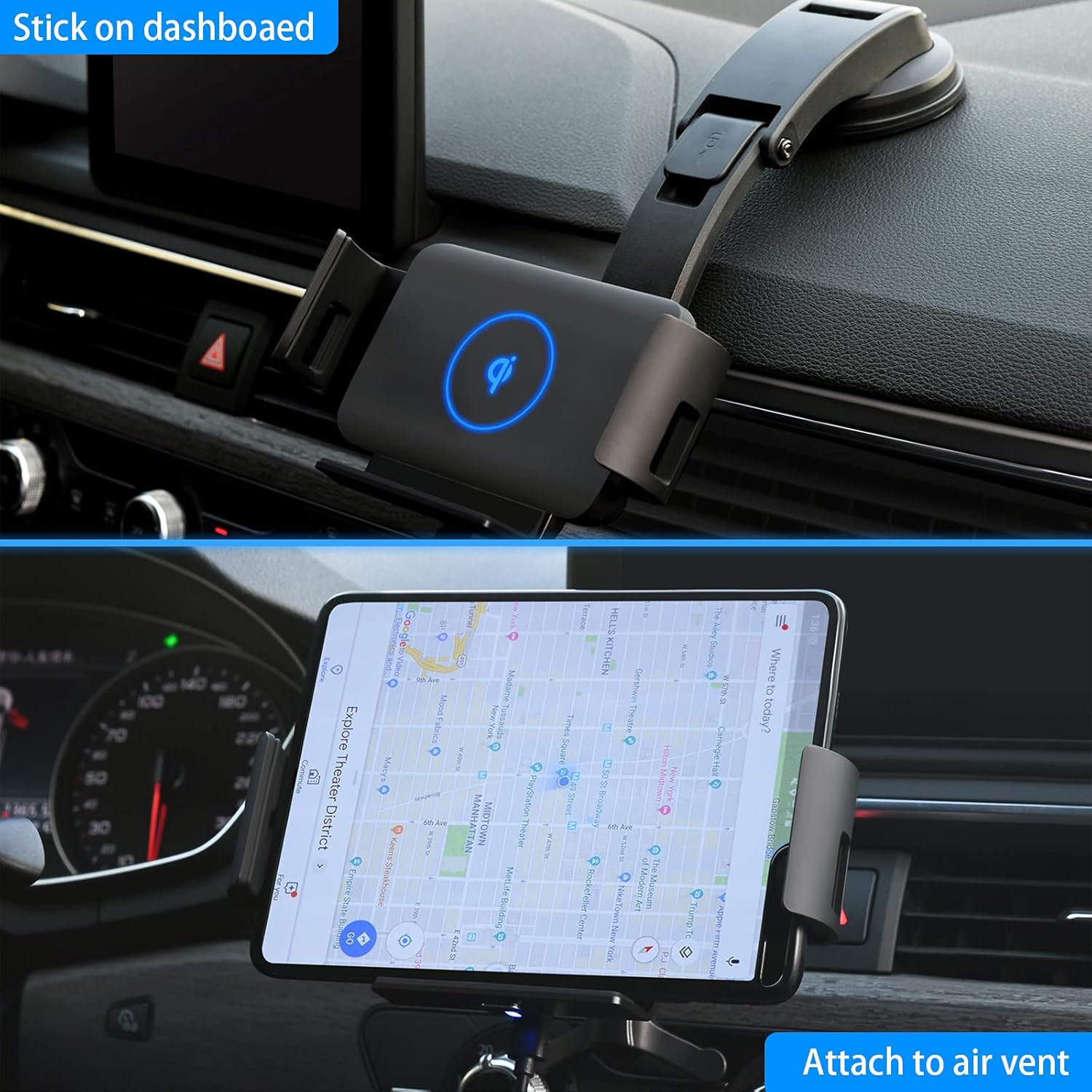 Wireless Car Charger Mount Compatible with Galaxy S25 Ultra/S25+/S25/S24/S23/S22 Series, Car Phone Wireless Charger for iPhone 17/Air/16/15/14/13/12 Series, Auto Clamp Air Vent Car Mount