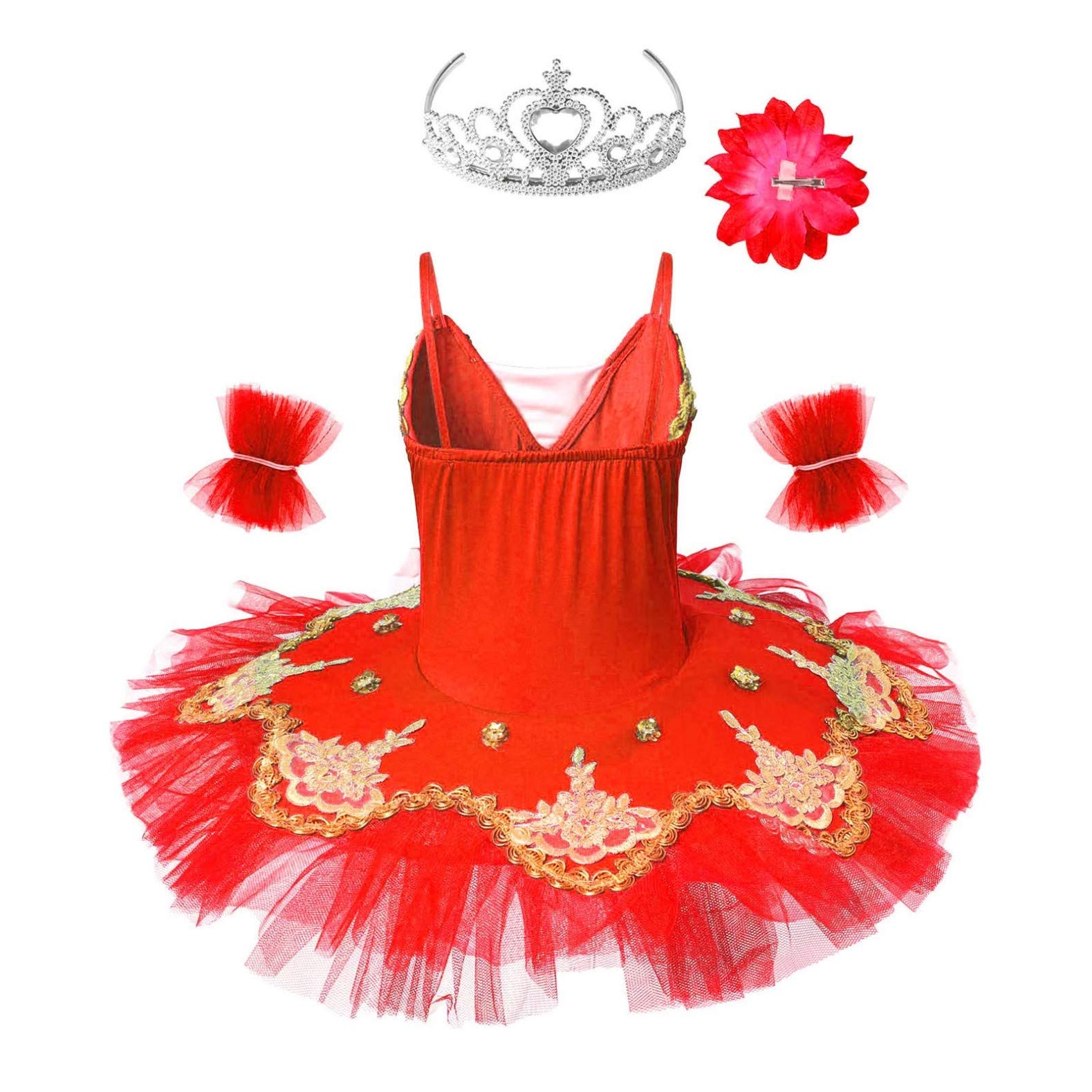 JanJean Little Big Girls Ballerina Swan Lake Costume Rhinestone Ballet Tutu Dress Skirted Leotard Performance Outfit Red 12