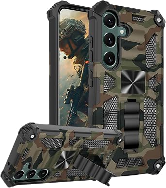 CCSmall for Samsung Galaxy S21 FE Camo Case for Men, Heavy Duty Shockproof Military Grade Armor with Stand Cover Case for Samsung S21 FE Camouflage Army Green