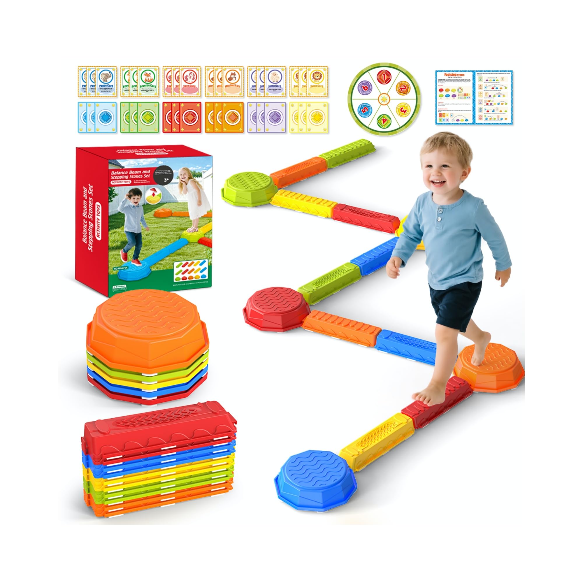 Photo 1 of 15PCS Rainbow Stepping Balance Beam Stones for Kids Toddlers - Indoor & Outdoor Sensory Toys for Outside Play Games,Without Light Up&Music Non-Slip Jumping Blocks for Obstacle Course Boy Girl Gifts