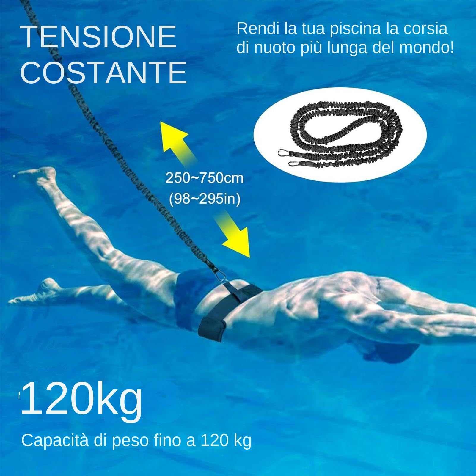 Cintura Da Nuoto Allenamento Resistenza | Corda Elastica Esercizio Piscina Stazionario Adulti Uomini Donne, Fitness Acquatico Bracciata, Allenatore Nuoto
