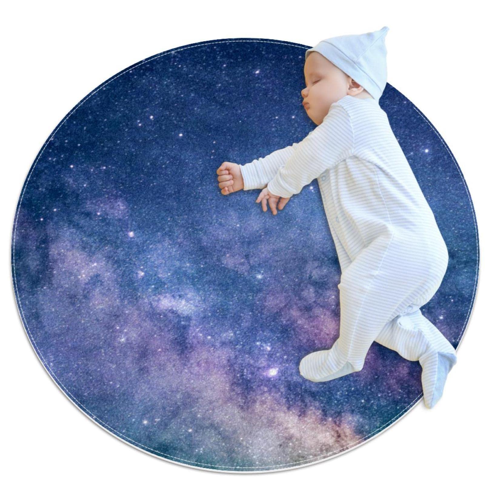 Tapis de salle de bain rond 1m motif univers ciel antidérapant chambre
