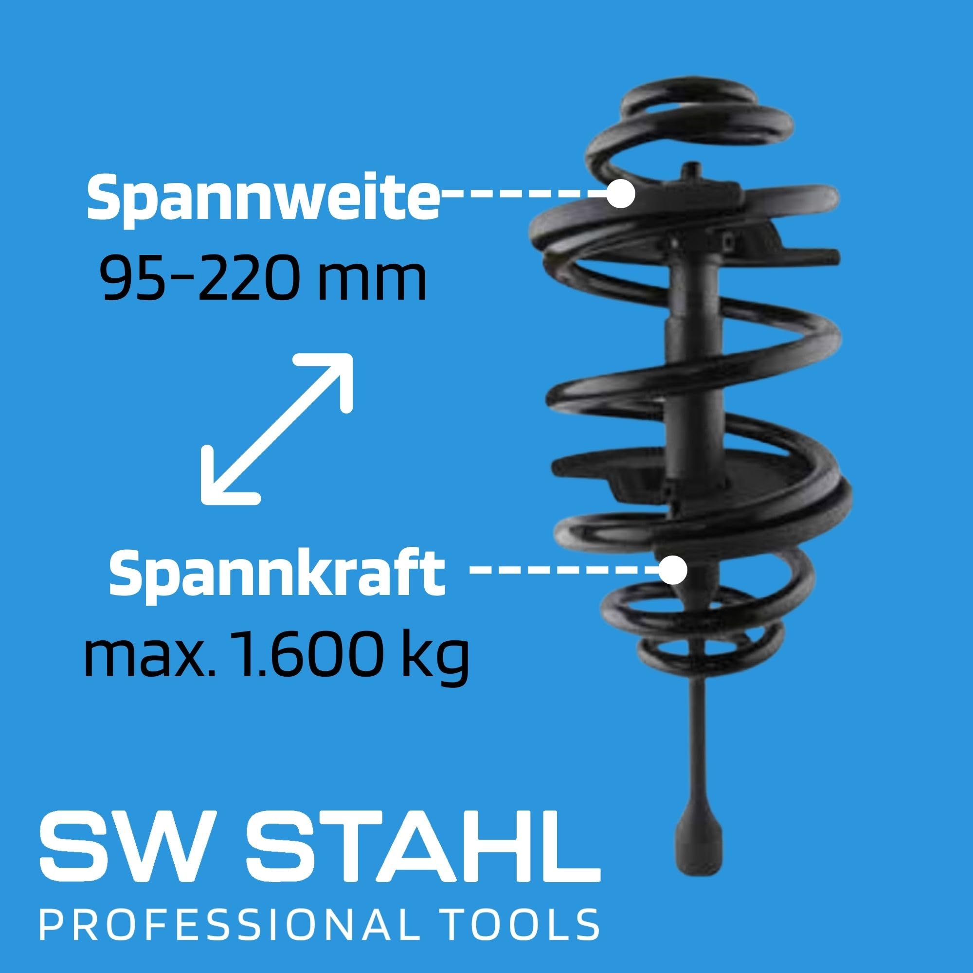 SW-Stahl 10212L Zestaw Napinaczy Sprężyn - Profesjonalny Ściągacz 2 Sztuki | Uniwersalne narzędzie do zawieszenia, kuty materiał o wysokiej wytrzymałości, zakres pracy do 280 mm, napęd 1/2 i 21 mm
