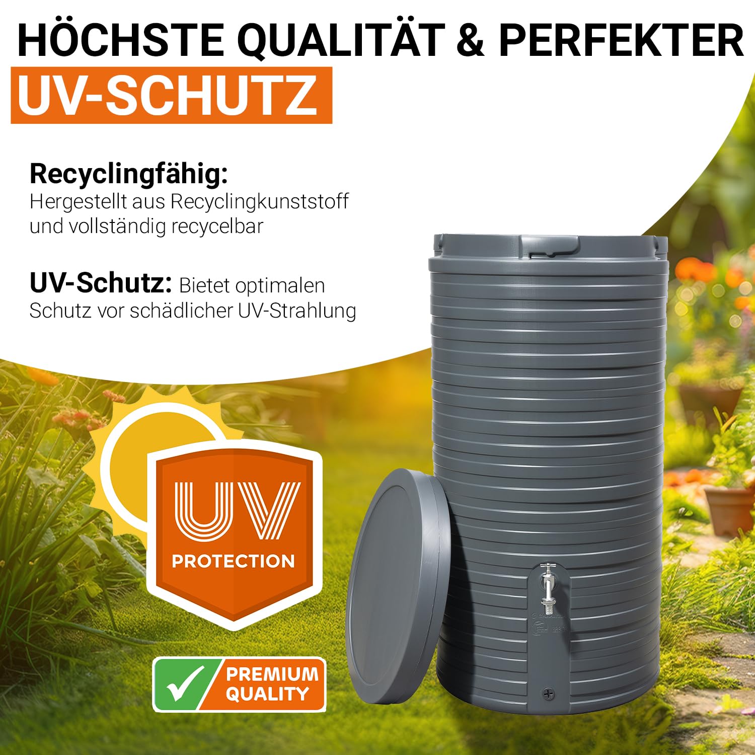 GARANTIA Nordic Regentonne 300 Liter Graphite Grey inkl. Deckel Regentonne