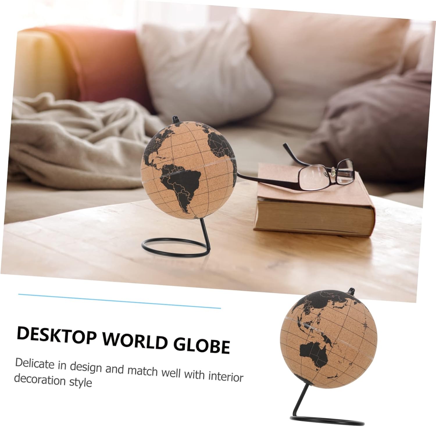 HANABASS Cork Globe Small World Globe with Stand 6.3 Inch Desktop Decor for Office Desk and Home Educational Display