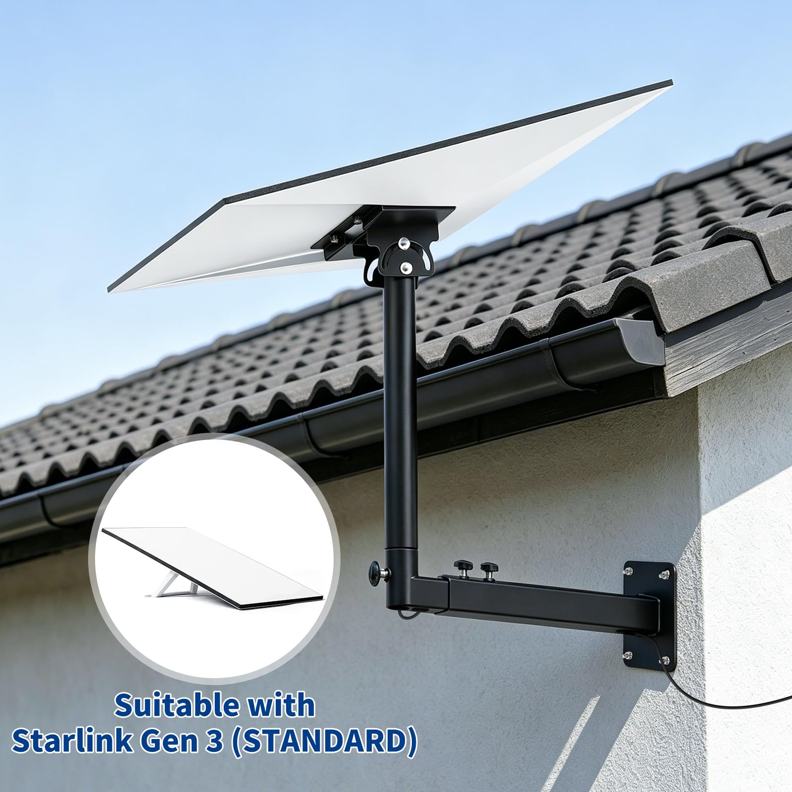Starlink Gen 3 Mount, Starlink Support Réglable avec Bras de Support Télescopique pour Kit Internet Starlink Gen3 Satellite, Antirouille et Résistant aux Intempéries, Pour Murs en Béton et Murs en Boi