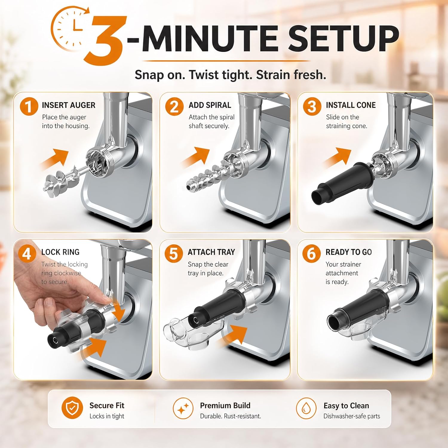 Electric Meat Grinder, Fruits & Tomato Sauce Maker with Strainer, Sausage Stuffer with Sausage Tube, 2 Blades, 3 Plates, Kubbe Kit, 2800W Max, Meat Mincer Heavy Duty for Home Kitchen thumbnail