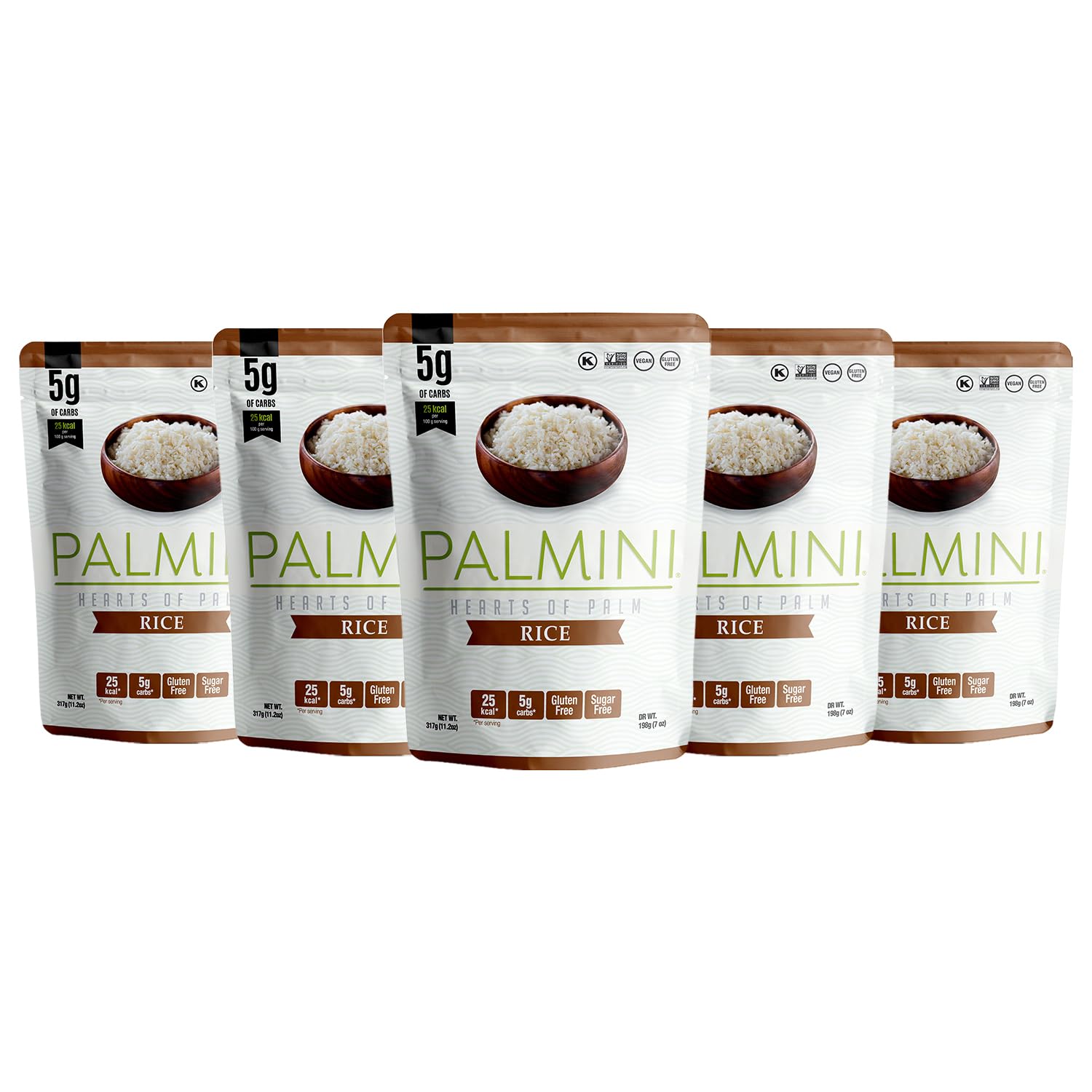 PALMINI Riz - Cœurs de palmier – Vegan | Sans OGM – Faible en calories – Faible en glucides – Keto – Sans Sucre – Casher – 338g | (Pack de 6)