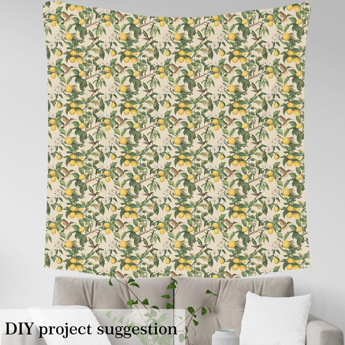 Erosebridal Sparrow Fabric by The Yard Lemon Branches Waterproof Outdoor Decor Flowers Botanical Retro Green Yellow White Upholstery Decor DIY Decor for Quilting Sewing 5 Yards