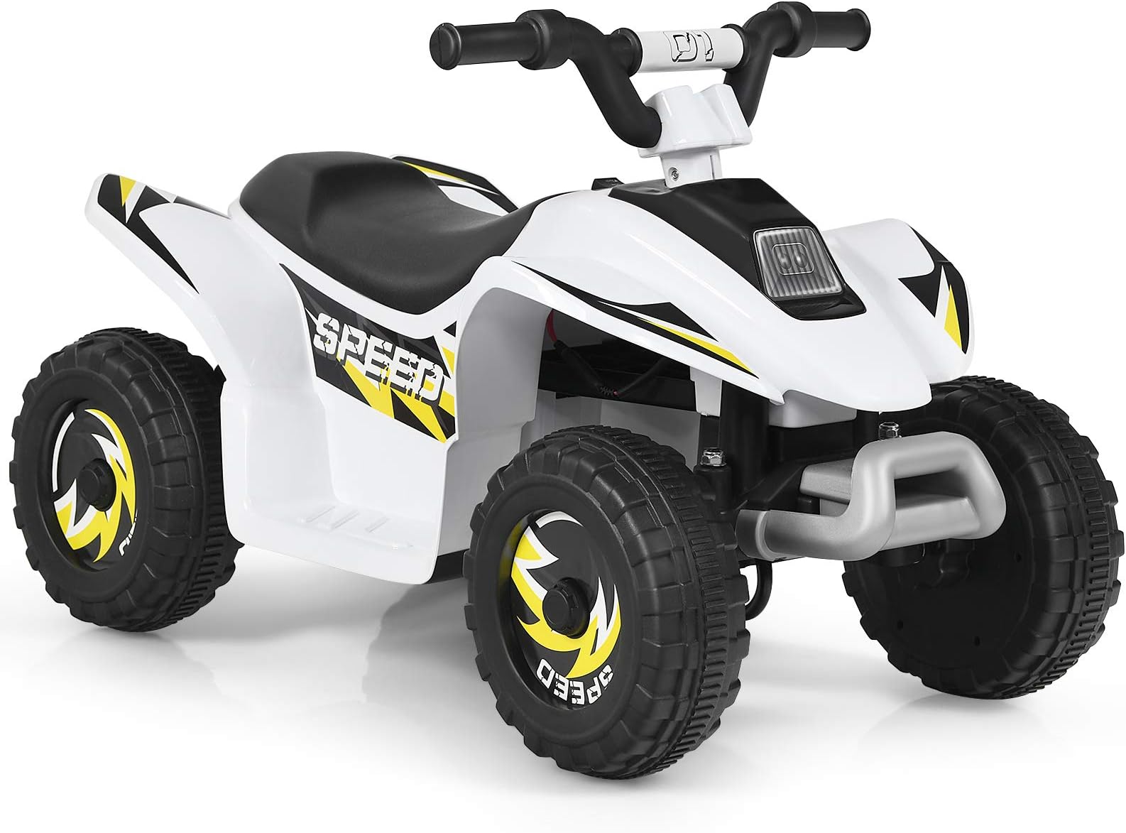 GYMAX Kids Electric Quad Bike, 6V Battery Powered Toy Car with Forward/Reverse Switch, High/Low Speeds Children Ride On ATV for Boys Girls (White)