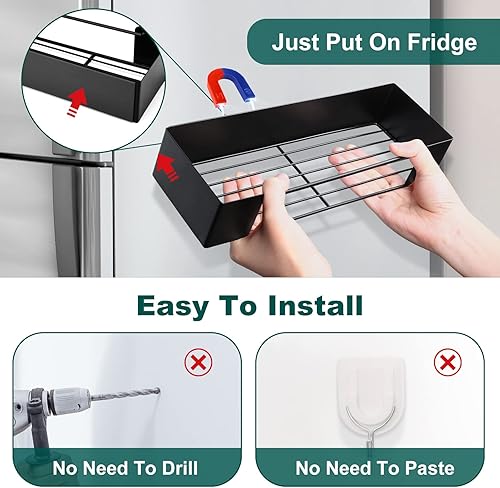 Miniatura 4 de Johamoo Paquete de 3 estantes magnéticos para especias, estante magnético para refrigerador, estante magnético para especias para refrigerador con