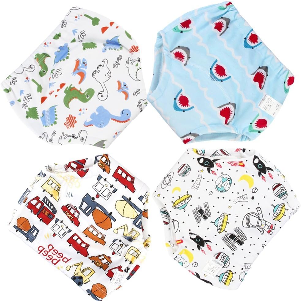 La Vogue 4Packs Toddler Kids Cartoon Potty Training Pants Babys Cotton Washable Training Nappy Underwear/Age 0-1Years Blue