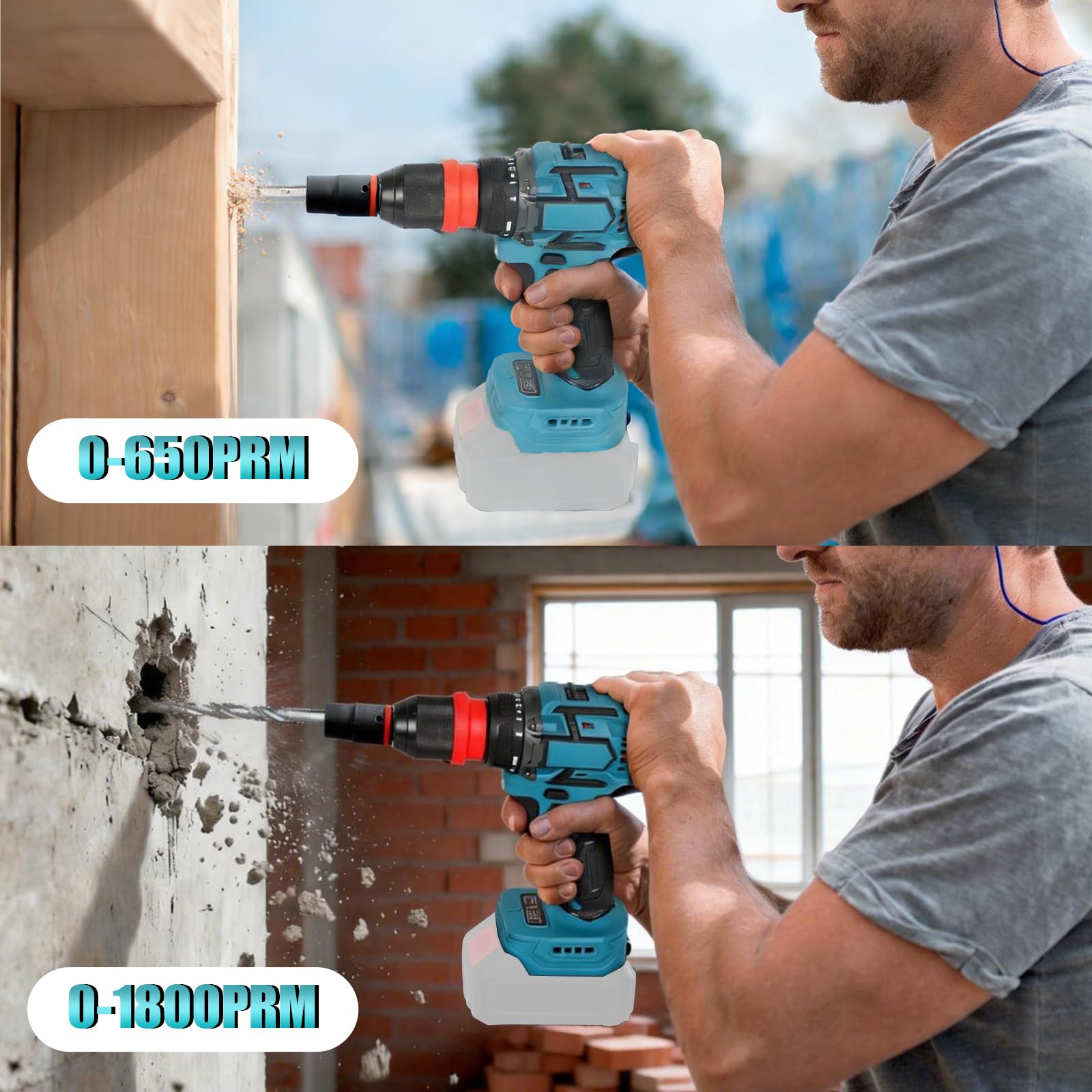 Perceuse Visseuse sans Fil 21V, Kit Makita Compatible avec 4 Mandrins Interchangeables (Sans Batterie/Chargeur) - 600W, 45 Nm - Pour Bricoleurs & Professionnels