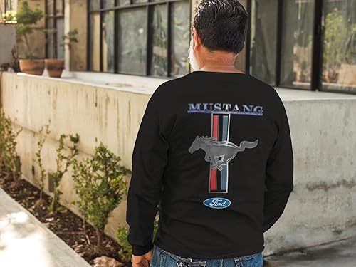 Miniatura 5 de Ford Mustang Pony Racing Stripe 5.0 Muscle Cars Camiseta de manga larga con estampado delantero y trasero Negro