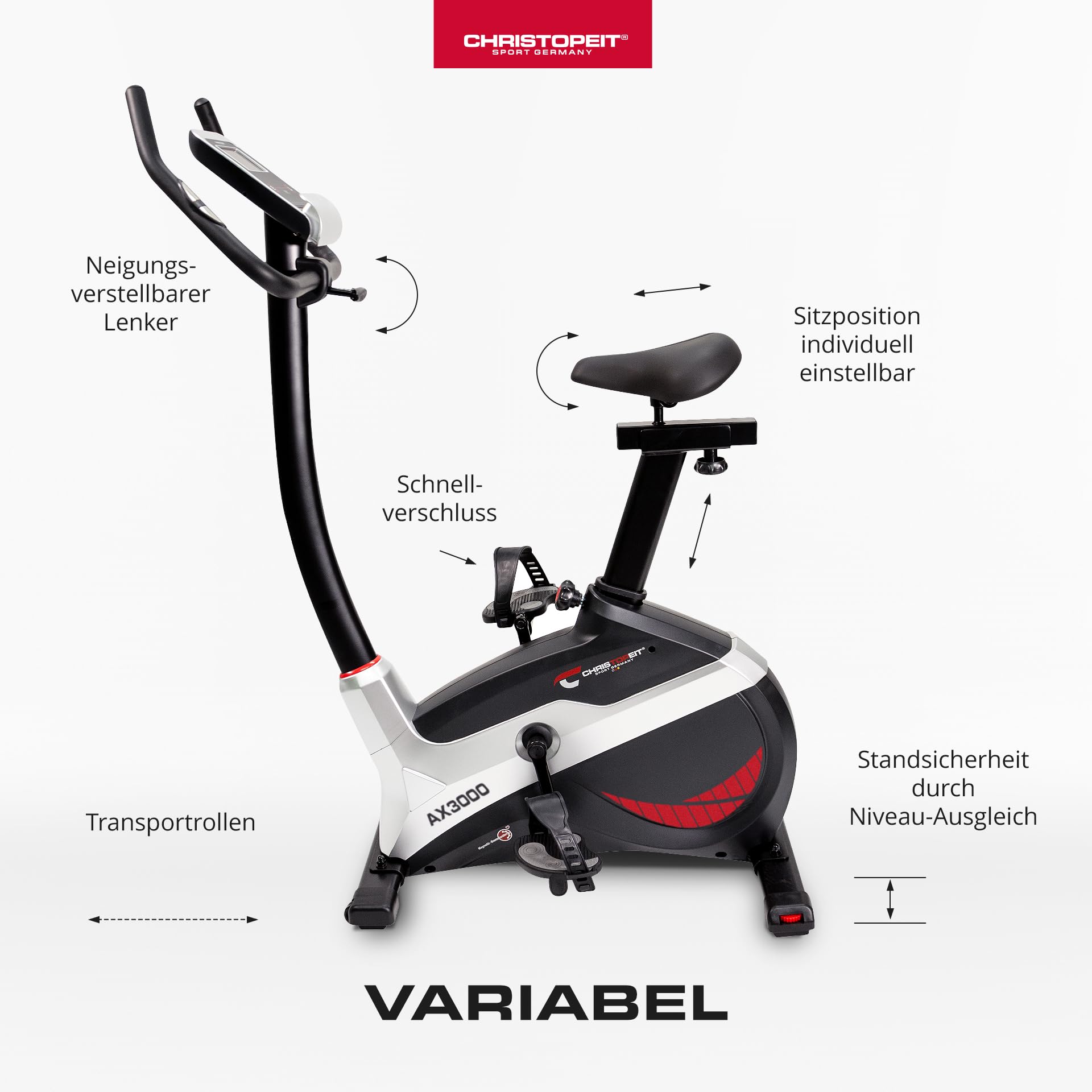 Christopeit Sport Ergometer Heimtrainer AX 3000 - Ellipsentrainer - 24-Stufig, 8kg Magnet-Bremssystem, bis 150kg Gewicht