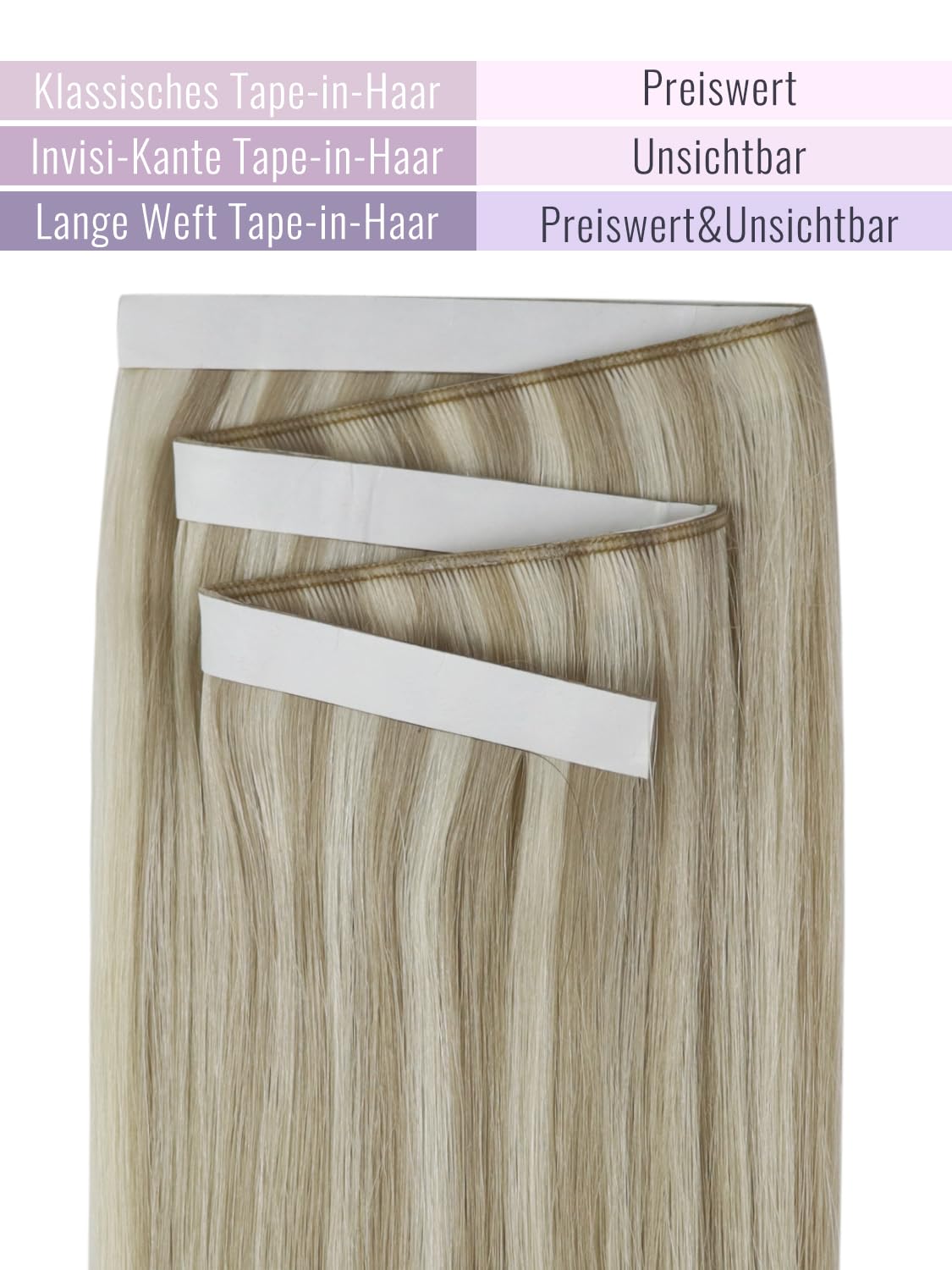 Fshine Tape Extensions Echthaar Dunkelaschblond gesträhnt 50 cm 120 g | Tape Tressen Echthaar, anpassbare Struktur, natürliche Ansatzoptik, zusätzliches Volumen, einfache Befestigung
