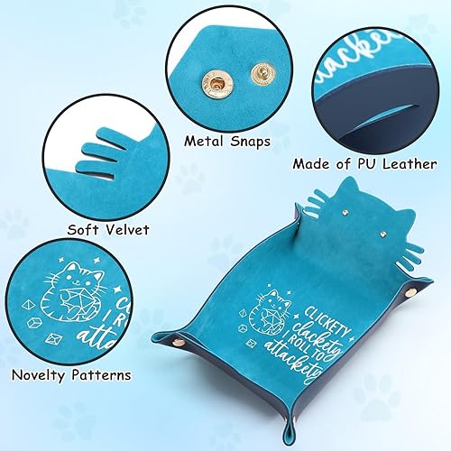 Miniatura 3 de Bandeja de dados de piel sintética con forma de gato azul para rodar, portátil, organizador de escritorio, accesorios DND, regalo único para