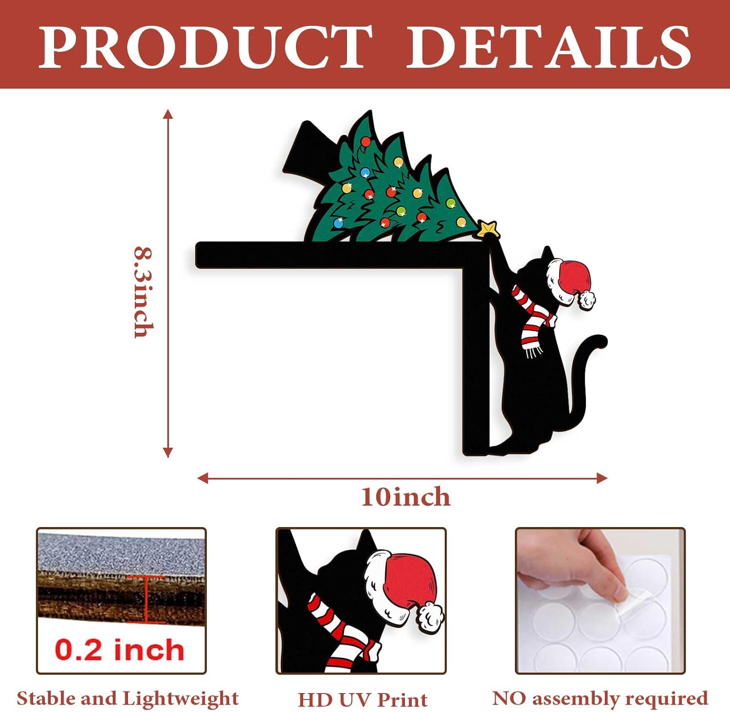 Pigort Christmas Decorations Funny Black Cat Door/Window Coner Toppers Windows Walls DIY Craft for Christmas Party Ornament (Black cat 2)